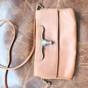 Two Bar West Leather Cross Body Clutch
